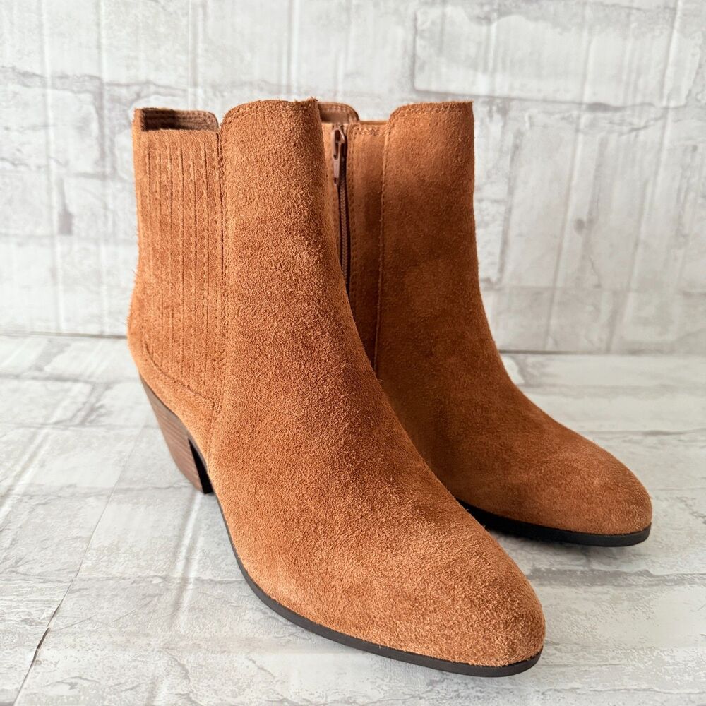 NWT Frye Sandra Chelsea Block Heel Western Booties Cognac Suede Leather Sz 6.5